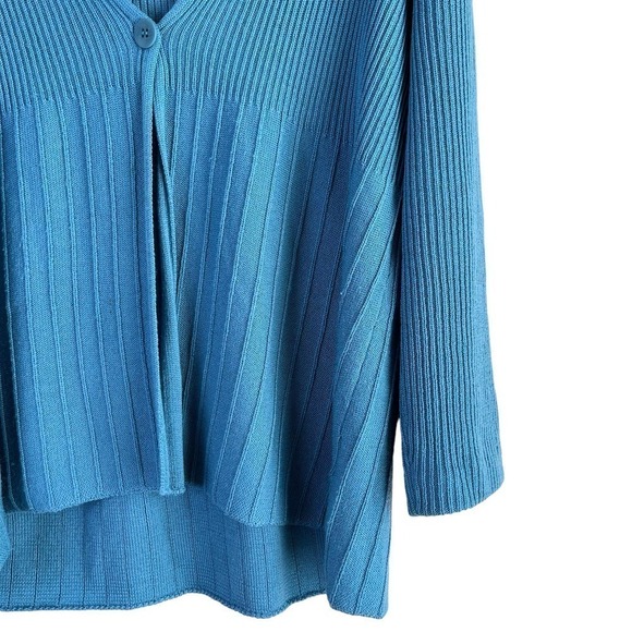 Eileen Fisher Merino Wool Ribbed Single‎ Button Cardigan in Teal, Size Medium - Picture 5 of 12